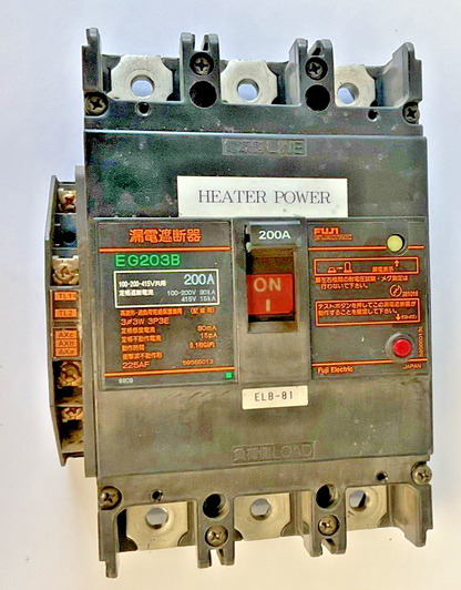 FUJI ELECTRIC EG203B 200A CIRCUIT BREAKER 200V 30KA