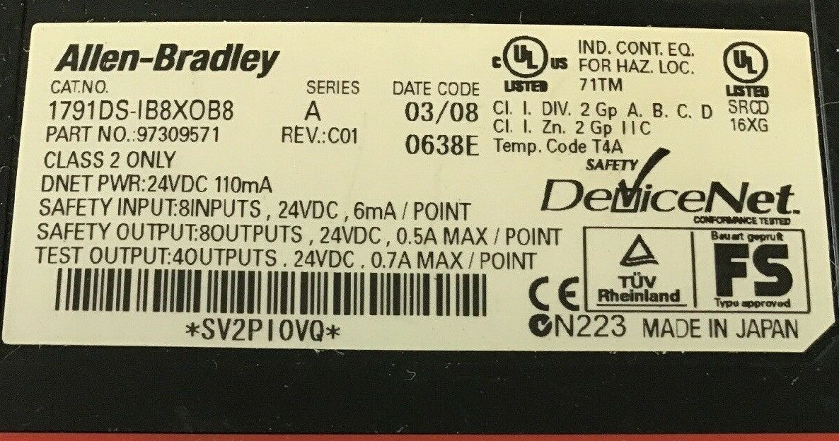 ALLEN BRADLEY, 1791DS-IB8XOB8 8 INPUT/OUTPUTS 24VDC SERIES A COMPACT BLOCK