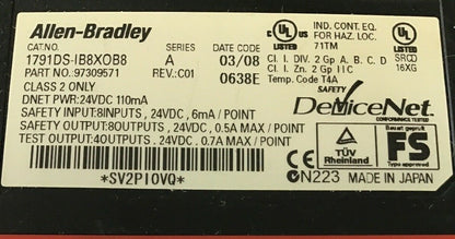 ALLEN BRADLEY, 1791DS-IB8XOB8 8 INPUT/OUTPUTS 24VDC SERIES A COMPACT BLOCK