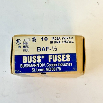 BUSS BAF-1/2 FUSE 250VAC *BOX OF 10 FUSES*