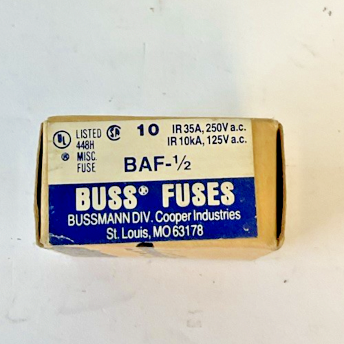 BUSS BAF-1/2 FUSE 250VAC *BOX OF 10 FUSES*