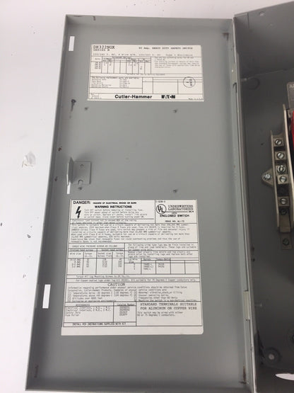 CUTLER HAMMER DH322NGK FUSIBLE HD SAFETY SWITCH 240VAC 250VDC 60AMP 3P TYPE 1