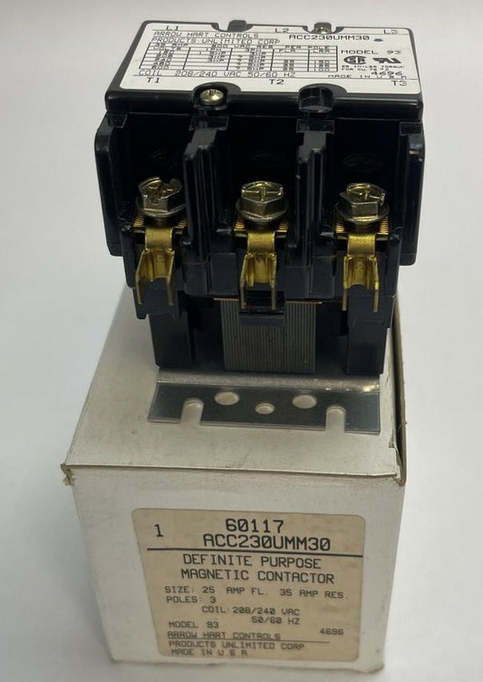 ARROW HART 60117 ACC230UMM30 DIFINITE PURPOSE MAGNETIC CONTACTOR 208/240VAC 25A