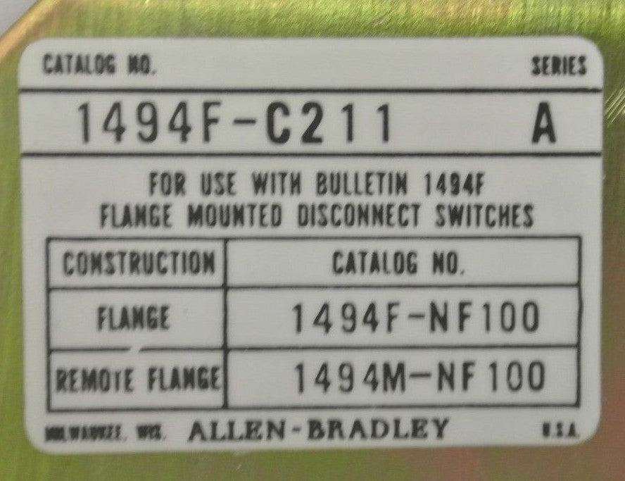ALLEN-BRADLEY 1494F-C211 Ser. A  FUSE BLOCK ADAPTER PLATE 250V, 100A w/ X-400656