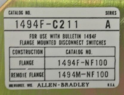 ALLEN-BRADLEY 1494F-C211 Ser. A  FUSE BLOCK ADAPTER PLATE 250V, 100A w/ X-400656