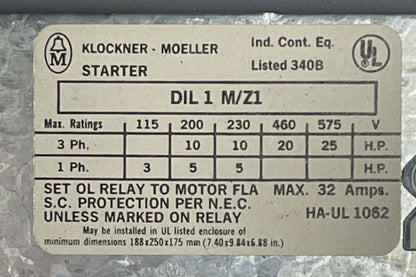 KLOCKNER MOELLER S3GK23X30X17.5/M+W INDUSTRIAL CONTROL PANEL DIL 1 M-Z1 STARTER