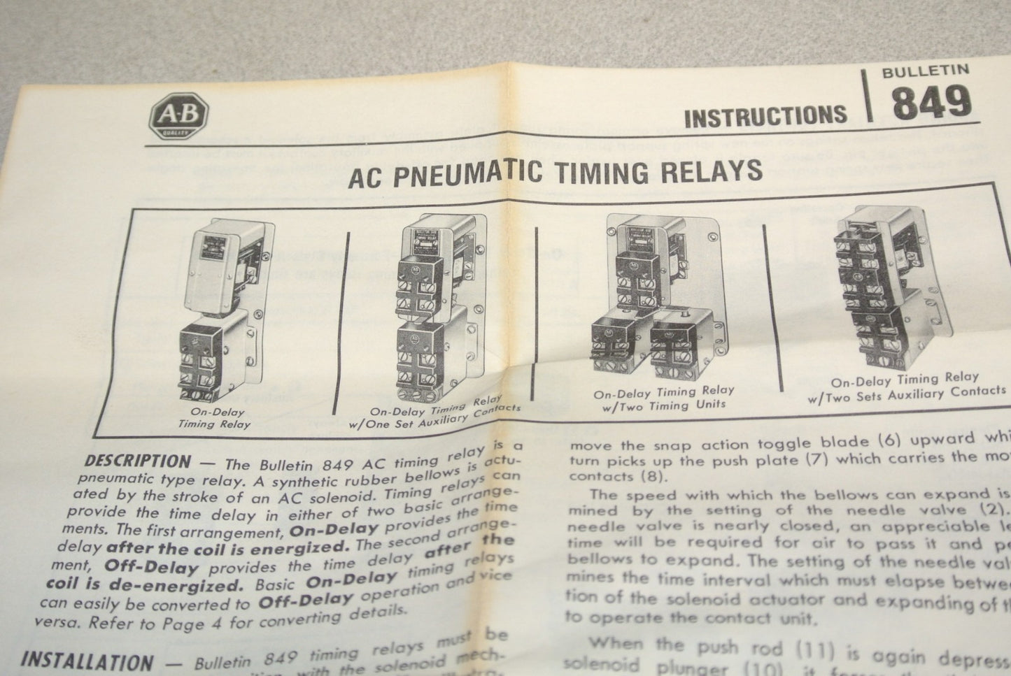 ALLEN-BRADLEY 849-ZOD323 PNEUMATIC TIMING RELAY / ON-DELAY / 120V - NEW SURPLUS