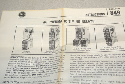 ALLEN-BRADLEY 849-ZOD323 PNEUMATIC TIMING RELAY / ON-DELAY / 120V - NEW SURPLUS