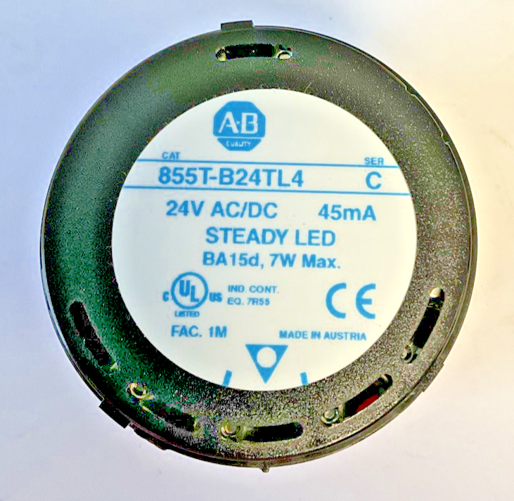 ALLEN BRADLEY 855T-B24TL4 STEADY LED LIGHT SER.C 45MA 7W 24VDC***LOTOF2***