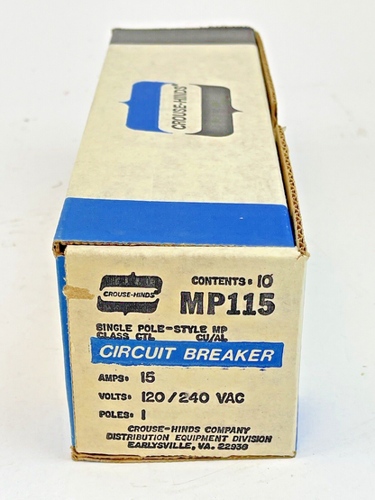 CROUSE-HINDS *BOX OF 10*- MP115, 1 POLE, 15 A, 240 VAC CIRCUIT BREAKER -MURRAY