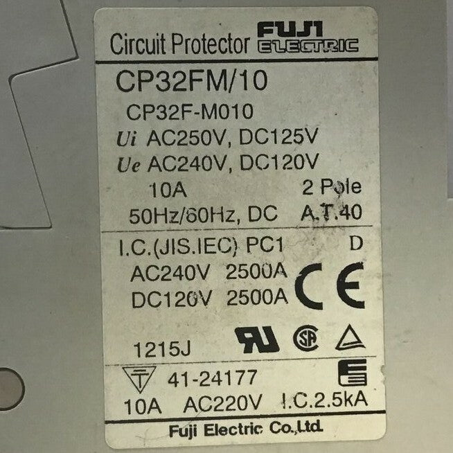 FUJI CP32FM/10 CIRCUIT PROTECTOR 10A 50/60HZ & CP32FM/5W CIR. PROTECTOR 5A