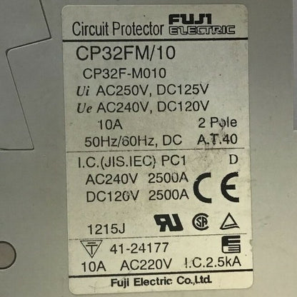 FUJI CP32FM/10 CIRCUIT PROTECTOR 10A 50/60HZ & CP32FM/5W CIR. PROTECTOR 5A