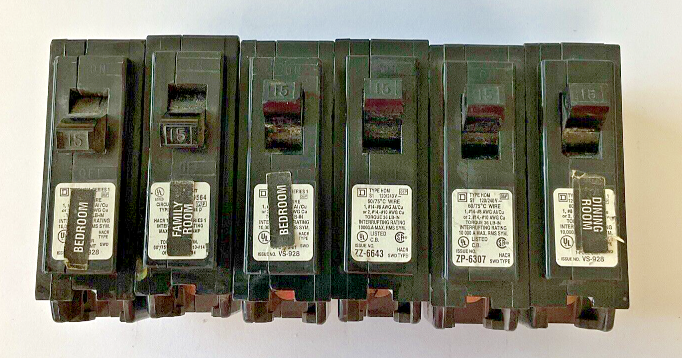 SQUARE D HOM115 CIRCUIT BREAKER 120-240VAC 15A 1POLE ***LOTOF6***