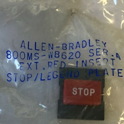 ALLEN BRADLEY 800MS-WB620 LEGEND PLATE RED INSERT "STOP" SER.A ***LOTOF8***