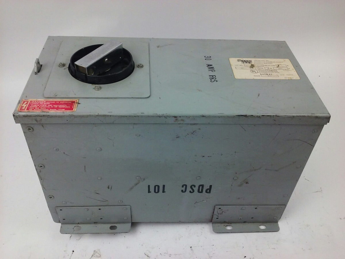 ARROW-HART BUSSWAY, 30AMP 3PH, 3W, 480V, MAX H.P. 20, FUSIBLE, DISCONNECT, USED