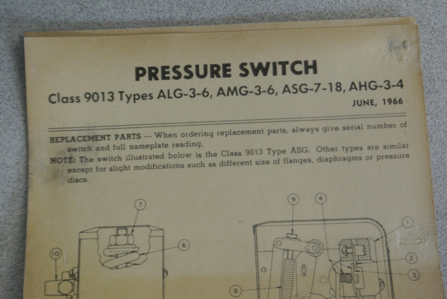 SQUARE D 9013 AHG-3 S4 PRESSURE SWITCH / CLOSE 425 / OPEN 500 / NEW SURPLUS