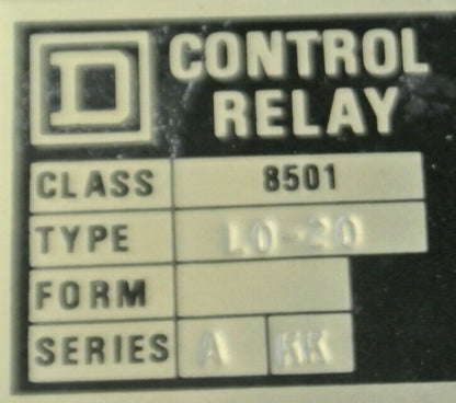 SQUARE D 8501 LO-20 / AC MAGNETIC RELAY / 110-120V/ 2 N.O. / 0 N.C. NEW SURPLUS