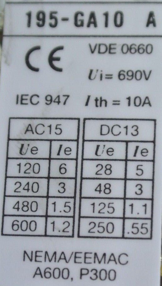 ALLEN-BRADLEY 195-GA10, Ser. A - AUXILIARY CONTACT - NEW SURPLUS