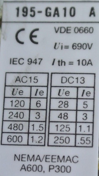 ALLEN-BRADLEY 195-GA10, Ser. A - AUXILIARY CONTACT - NEW SURPLUS