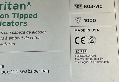 PURITAN 803-WC COTTON TIPPED APPLICATORS ****ONE CASE OF 1000, 100 PER PACK****