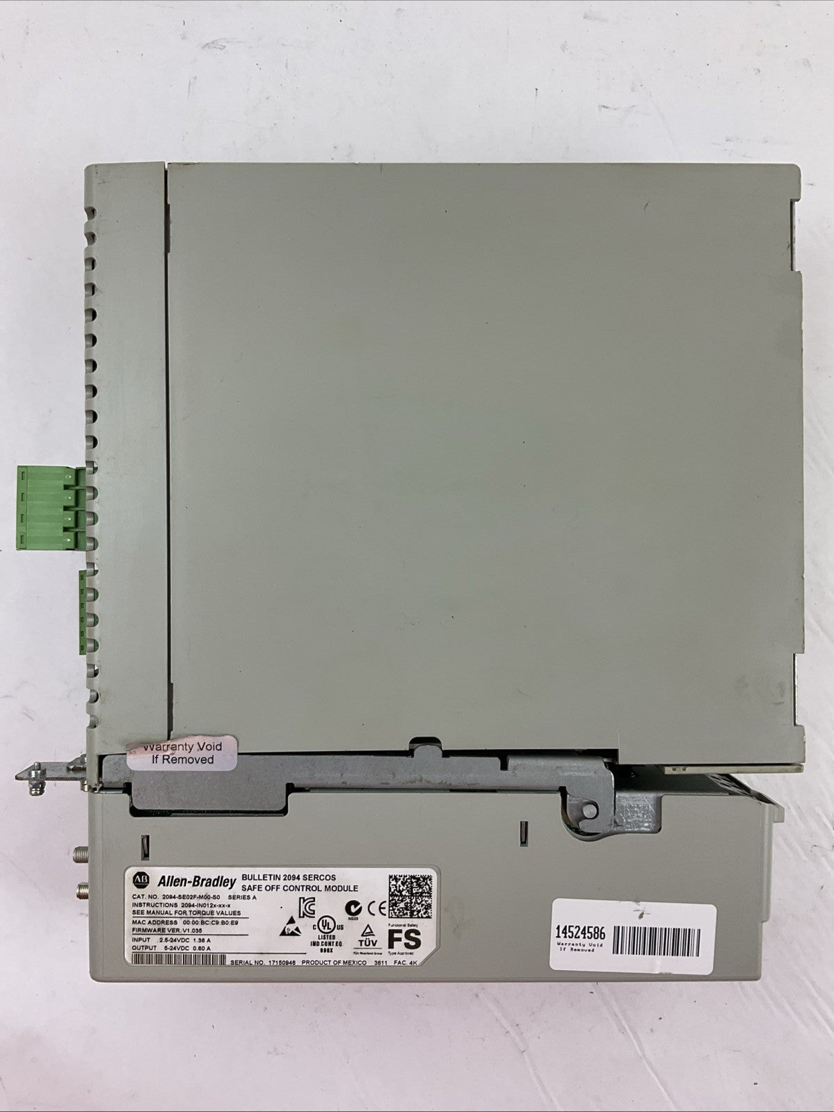 ALLEN BRADLEY 2094-BM01-M AXIS POWER 2094-SE02F-M00-S0 SAFE OFF FW VER V1.035