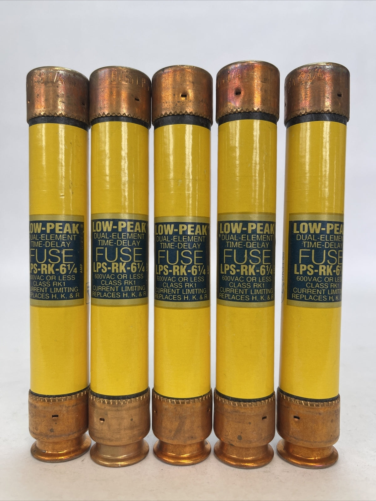COOPER BUSSMANN LPS-RK-6 1/4 LOW-PEAK DUAL ELEMENT FUSE 600VAC 6-1/4A (LOT OF 5)