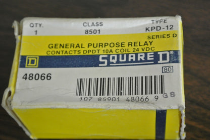 SQUARE D 8501 KPD-12 GENERAL PURPOSE RELAY - DPDT, 10A, 24VDC COIL - NEW SURPLUS