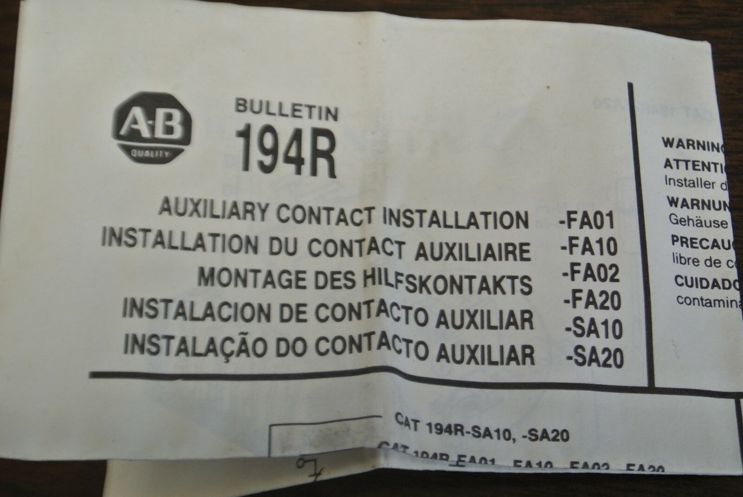 LOT of 5 / ALLEN-BRADLEY 194R-FA10 / AUXILIARY CONTACT / 1 N.O . / NEW SURPLUS
