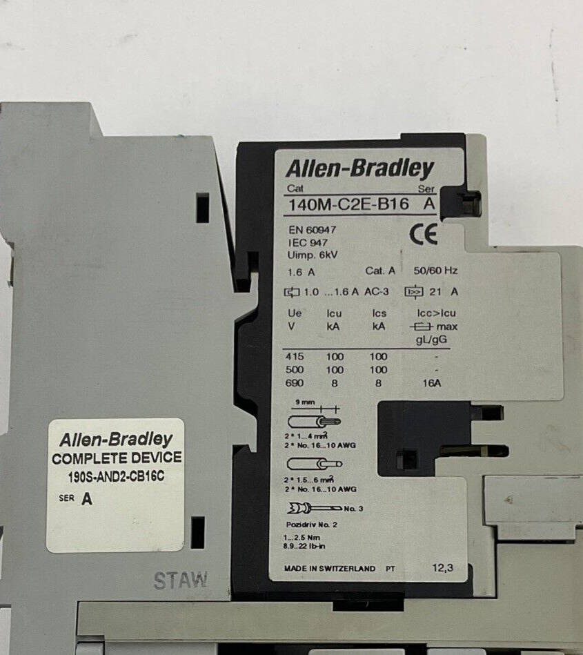 ALLEN BRADLEY 190S-AND2-CB16C COMBONATION STARTER SER.A