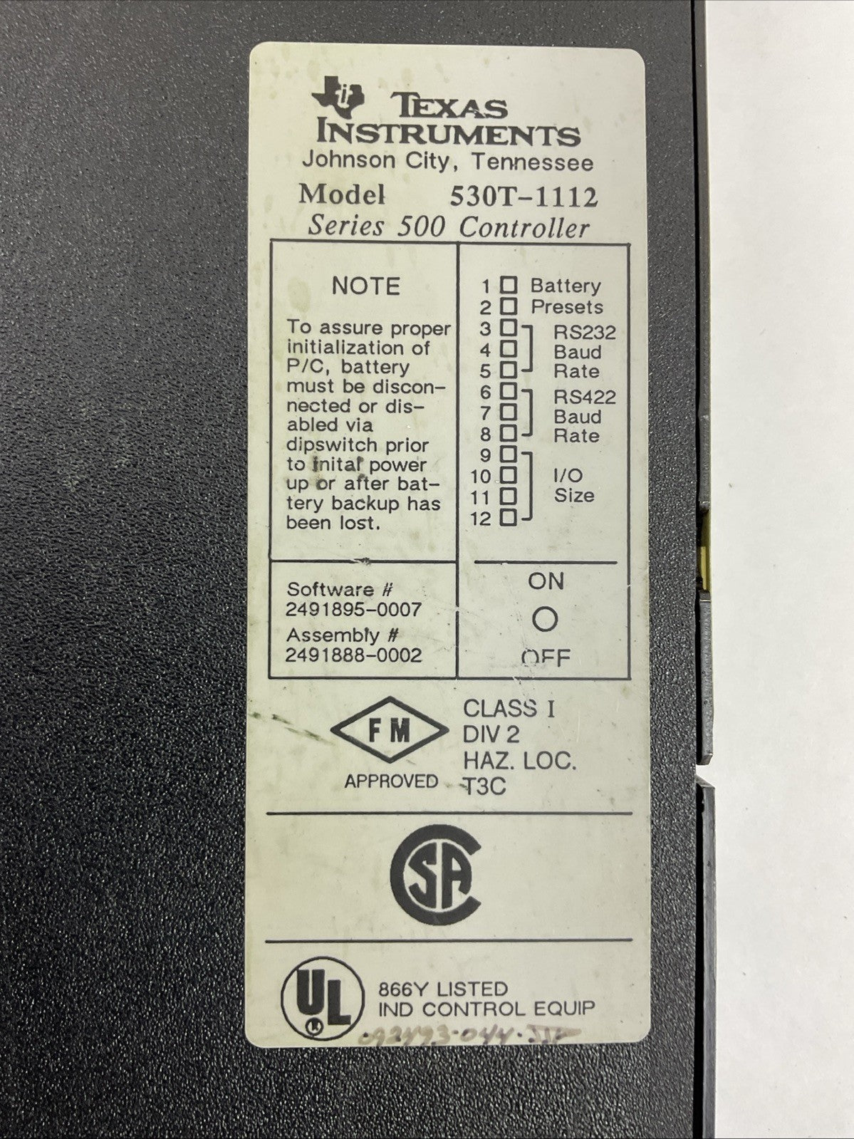 TEXAS INSTRUMENTS 530T-1112 SERIES 500 CONTROLLER