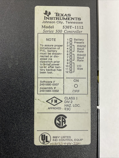 TEXAS INSTRUMENTS 530T-1112 SERIES 500 CONTROLLER