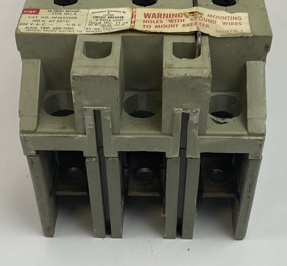 FEDERAL PACIFIC HFJ631100R CRICUIT BREAKER 3POLE 100A 600VAC