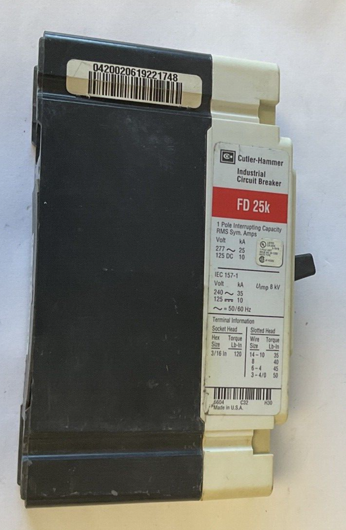 CUTLER HAMMER FD1015 CIRCUIT BREAKER FD 25K 277VAC 50/60HZ 125VDC