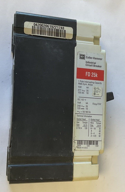 CUTLER HAMMER FD1015 CIRCUIT BREAKER FD 25K 277VAC 50/60HZ 125VDC