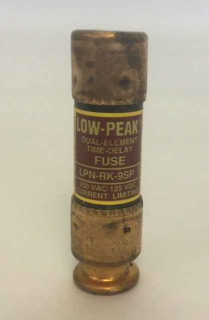 LOW-PEAK LPN-RK-9SP DUAL ELEMENT TIME DELAY FUSE  9AMP 250VAC 125VDC (LOT OF 9)