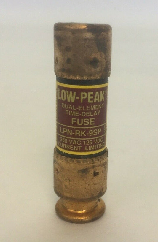 LOW-PEAK LPN-RK-9SP DUAL ELEMENT TIME DELAY FUSE  9AMP 250VAC 125VDC (LOT OF 9)