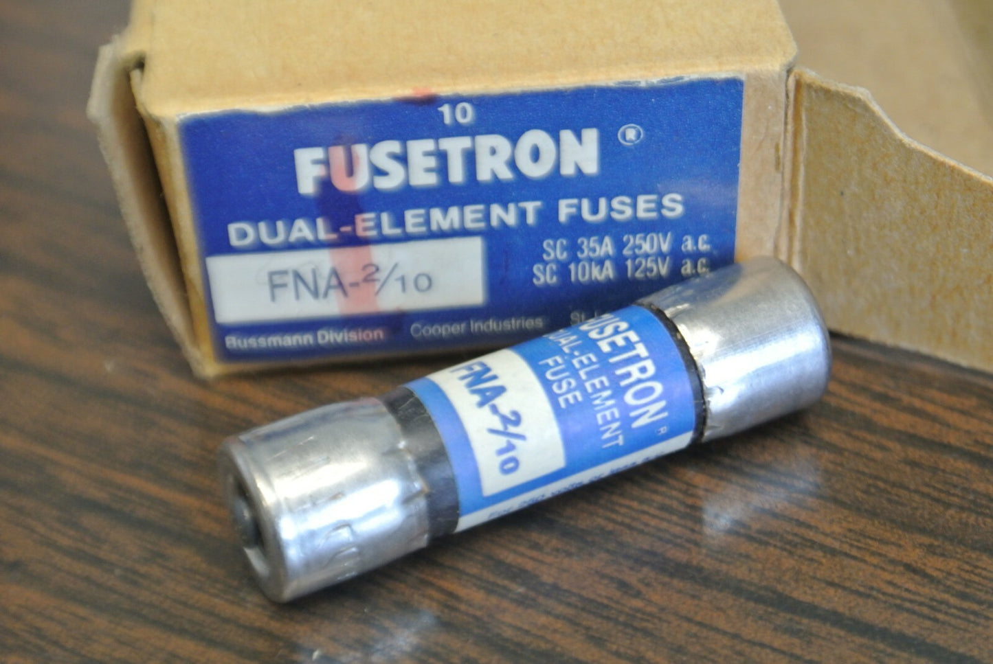 BOX of 10 / BUSS FNA-2/10 DUAL-ELEMENT MIDGET FUSE / 2/10A / 250V / NEW SURPLUS
