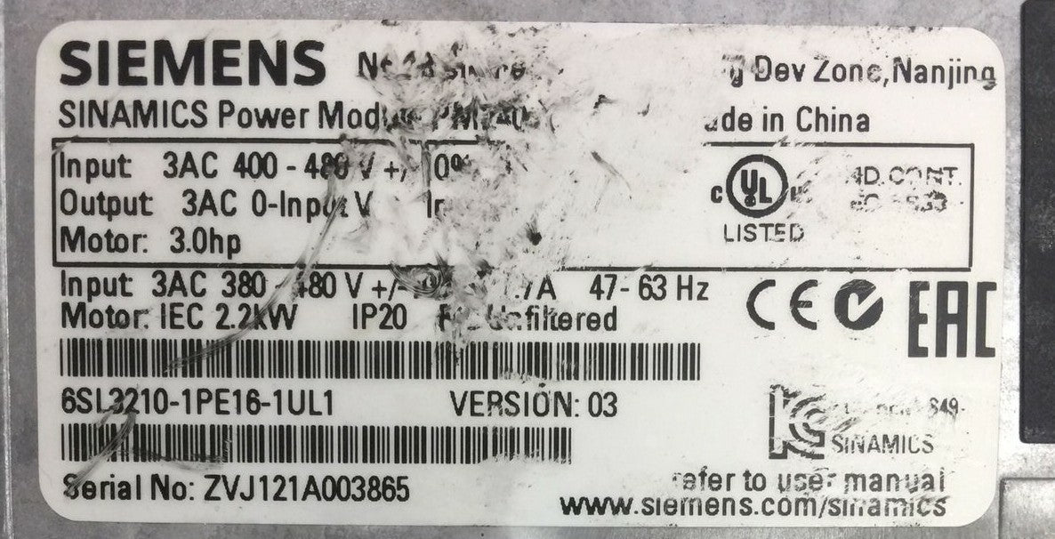 SIEMENS 6SL3210-1PE16-1UL1 POWER MODULE 6SL3244-0BB12-1PA1 SINAMICS BOP-2