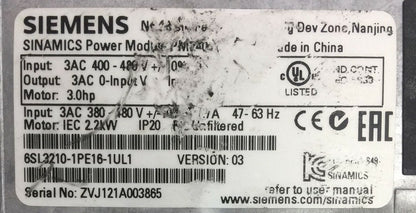 SIEMENS 6SL3210-1PE16-1UL1 POWER MODULE 6SL3244-0BB12-1PA1 SINAMICS BOP-2