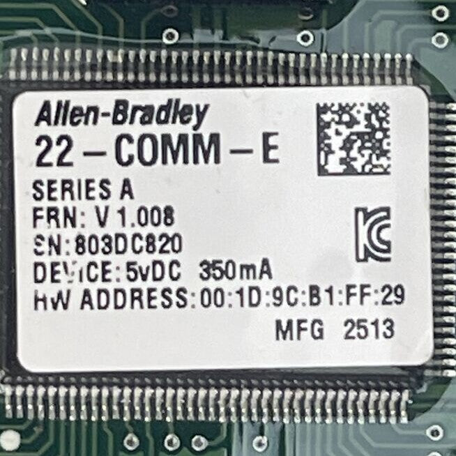 ALLEN BRADLEY 22-COMM-E POWER FLEX ETHERNET/IP ADAPTOR 5VDC 350mA FRN V 1.008