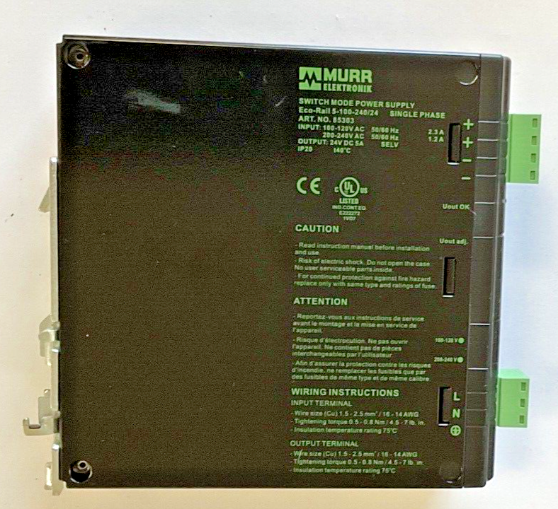 MURR ELEKTRONIK ECO-RAIL 5-100-240-24 SINGLE PHASE SWITCH MODE POWER SUPPLY 240V
