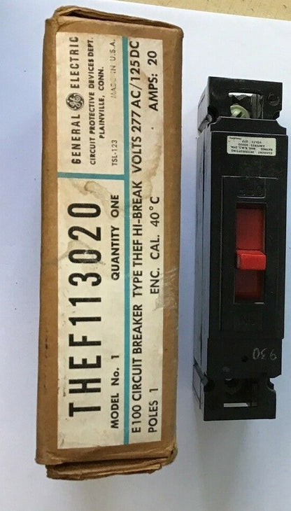 GENERAL ELECTRIC THEF113020 E100 CIRCUIT BREAKER 1POLE 277VAC 125VDC 20A