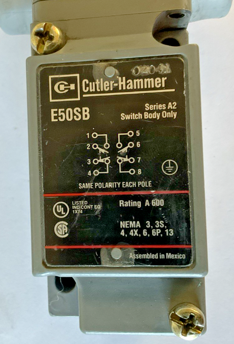 CUTLER HAMMER E50SB SWITCH BODY SER A1 E50RB RECEPTACLE SER A2 W/E50DH1 HEAD