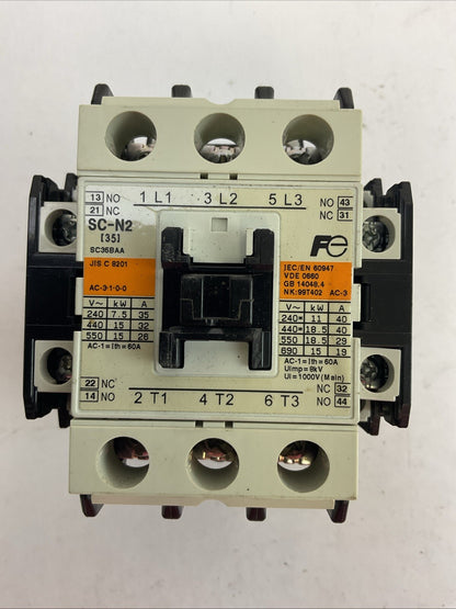 FUJI SC-N2 SC35BAA CONTACTOR 3NC1 600VAC 3PH 30HP 60A COIL 220-240V 60HZ