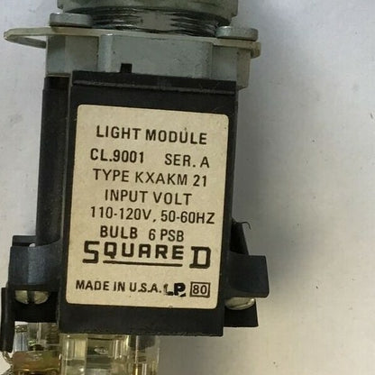 SQUARE D 9001KXAKM21 LIGHT MODULE SER.A W/ PUSH BUTTON 120V 60HZ 9001KA-1 SER.G