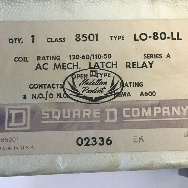 SQUARE D 8501 LO-80-LL AC MECHANICAL LATCH RELAY SER.A 120-60/110-50