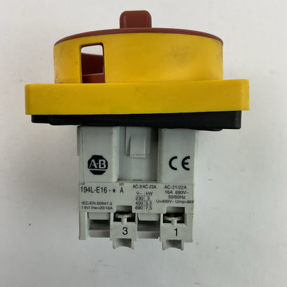 ALLEN BRADLEY 194L-E16-1752 LOAD SWITCH WITH HANDLE 600VAC 16A 3PH 7.5HP