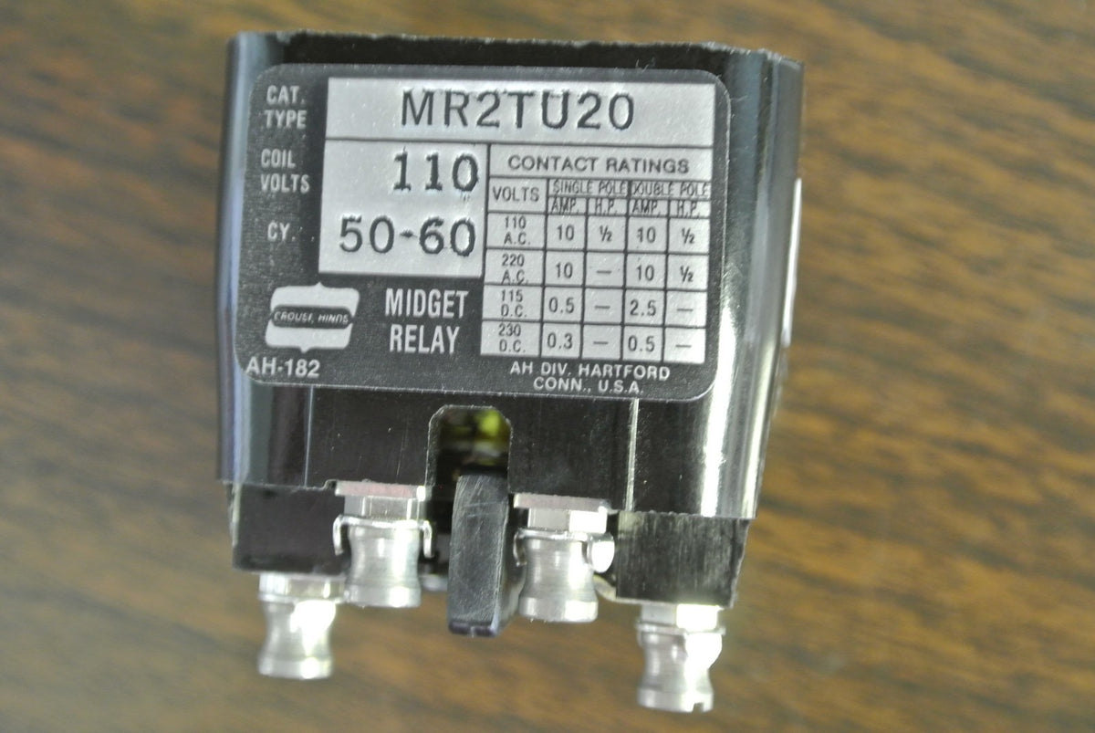ARROW HART / COOPER MR2TU20 MR RELAY, 2 POLE, OPEN & CLOSED / 110V- NEW SURPLUS