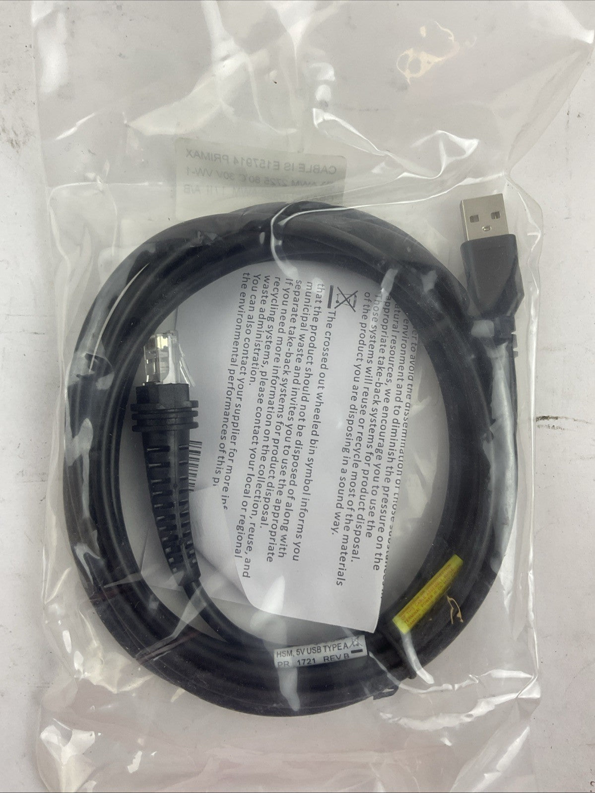 HONEYWELL 3800G14E BAR CODE SCANNER 5VDC 250mA CBL-500-300-S00 HSM 5V USB TYPE A