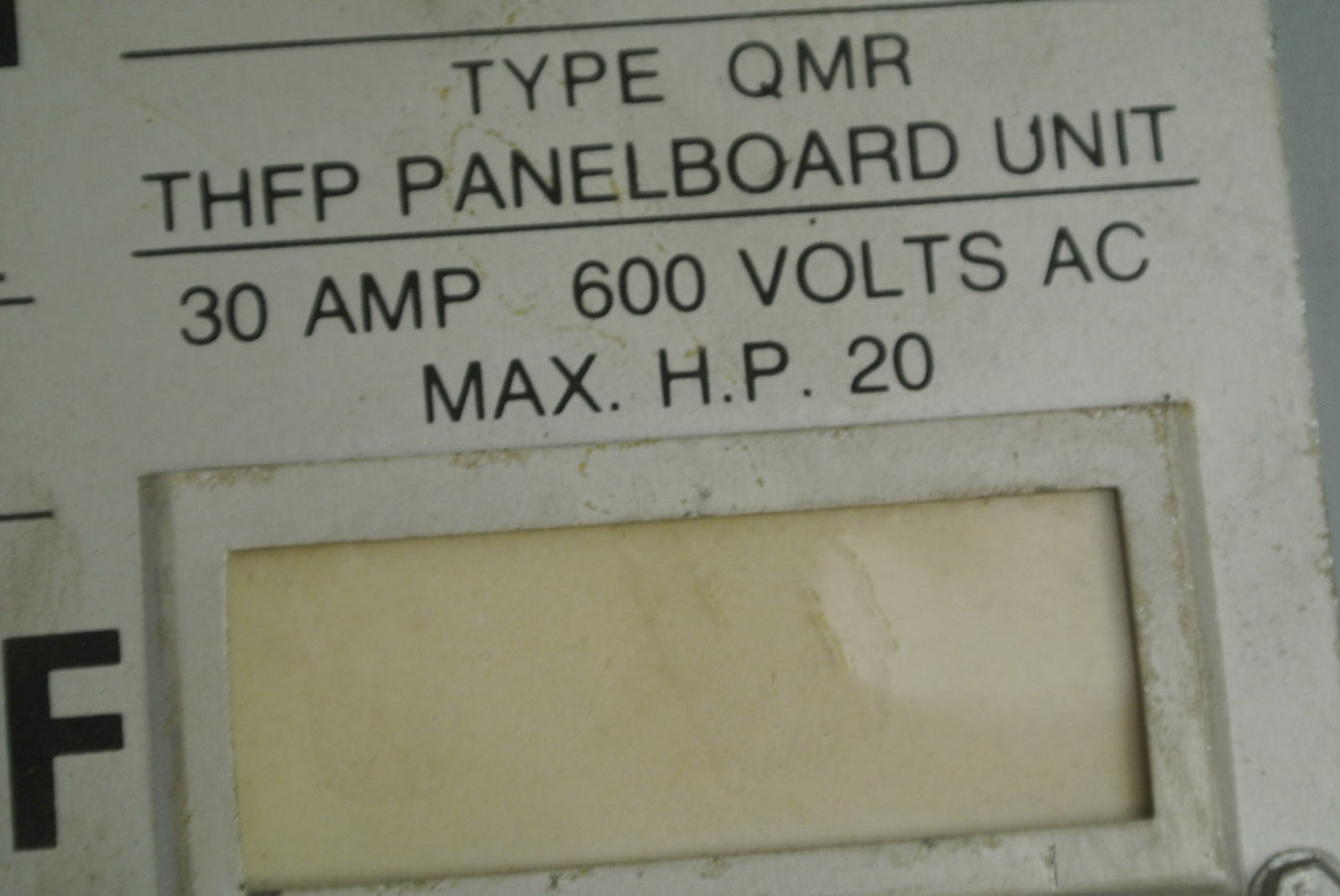 GE THFP361 TWIN FUSIBLE QMR-TYPE PANELBOARD SWITCH - 600V, 30A, 20HP MAX.